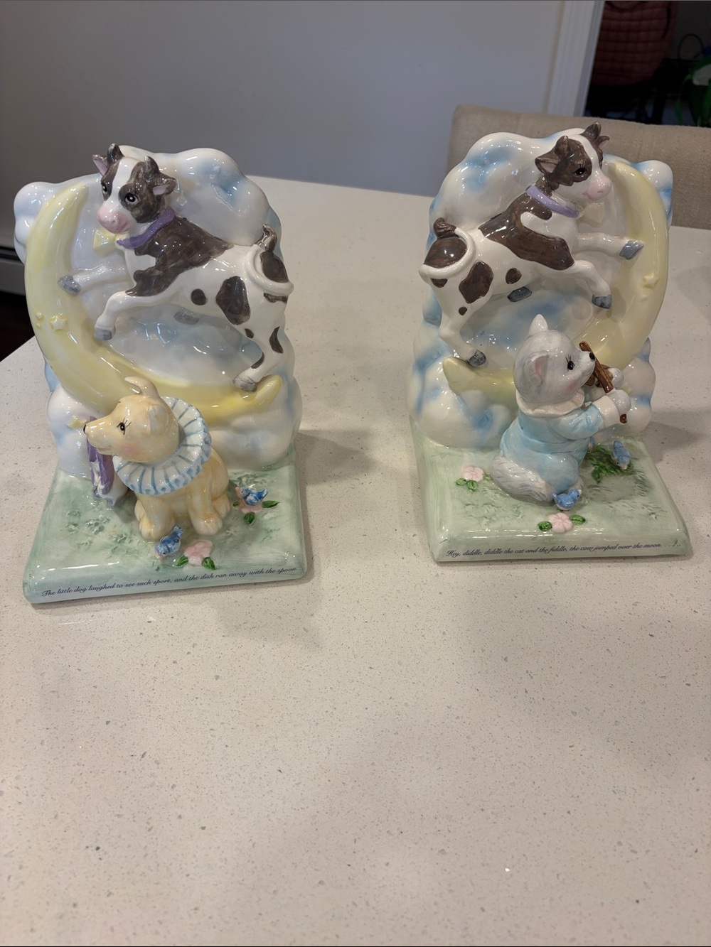 Ceramic Nursery Figurine Pair in Pastel Colors by